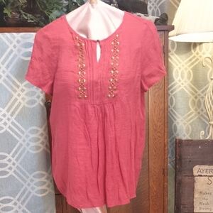 B1-50 Christopher & Banks Burnt Orange Keyhole Scoop Neck Blouse w/ Brass Accent